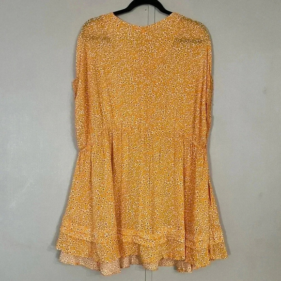 Free People One Fine Day Mini Dress Womens Orange Floral Size S/P Ruffle Boho - Picture 3 of 10